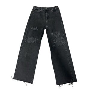 Garage Denim Black Wide Leg Distressed Jeans SIZE 28